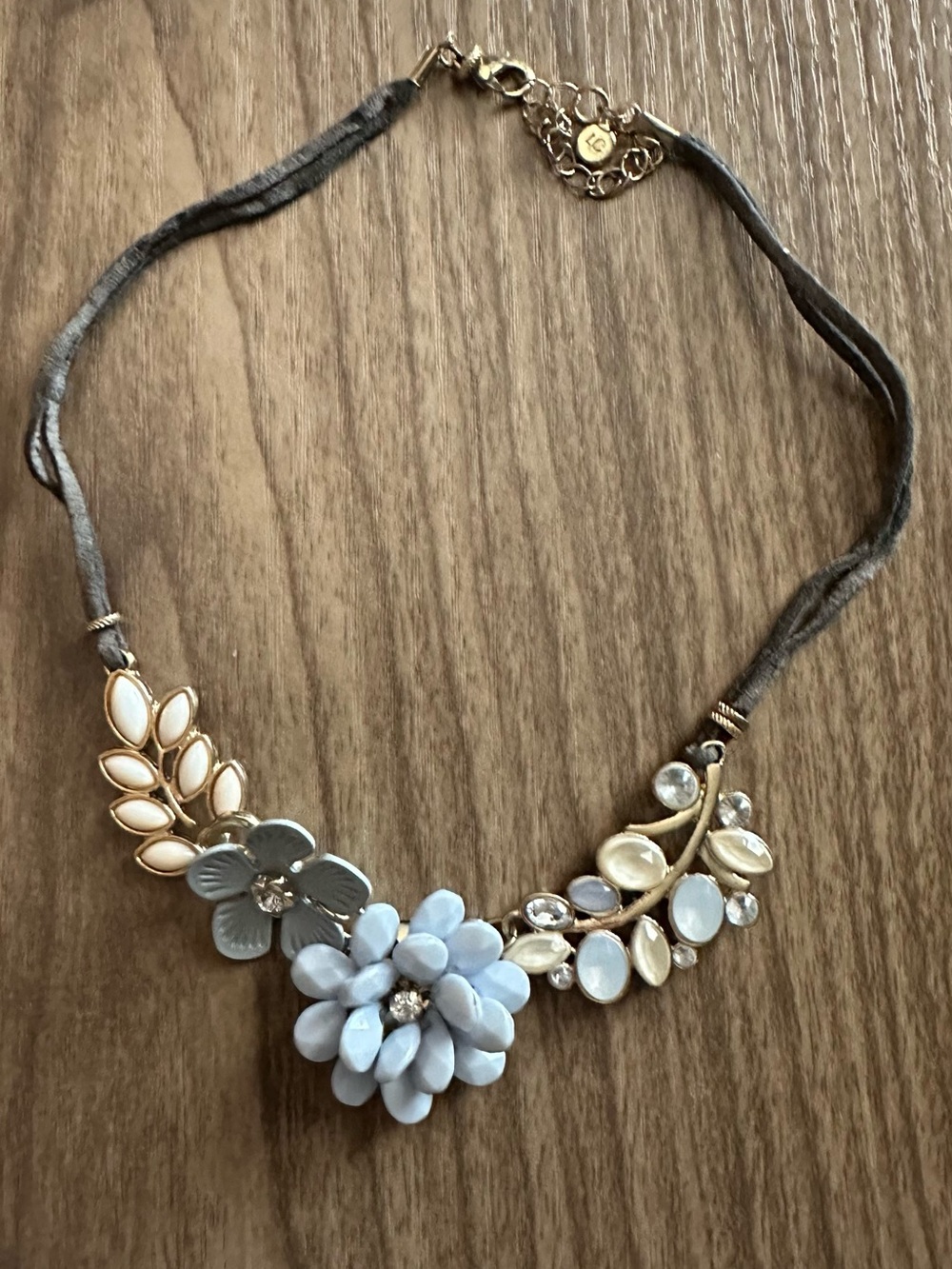 LC Lauren Conrad Blue Floral Bib Necklace with Gold Accents
